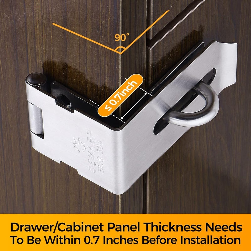 GMSP Hasp Latch, 90 Degree Solid 304 Stainless Steel File Cabinet Hasp Lock Desk Drawer Lock - Image 3